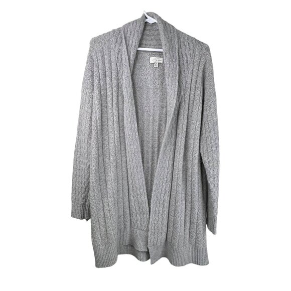 Lucky Brand Cardigan Size Small Long Line Acrylic Cable Knit Light Grey Layering - Picture 1 of 8